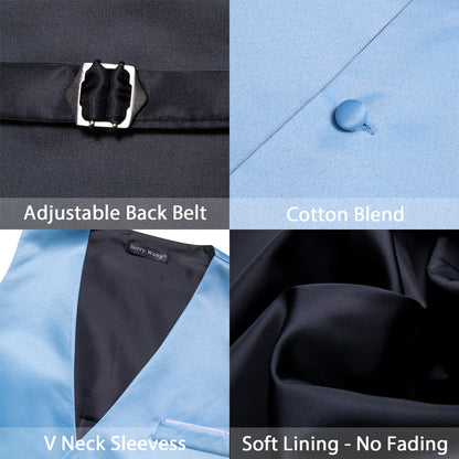 Sky Blue Solid Silk Men's Bowtie Vest Set vest set    - Sophisticated Gentlemen