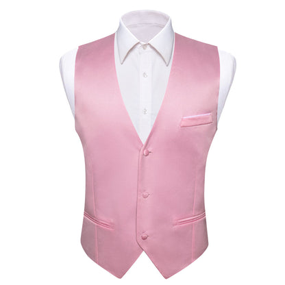 Light Pink Solid Silk Men's Bowtie Vest Set vest set    - Sophisticated Gentlemen
