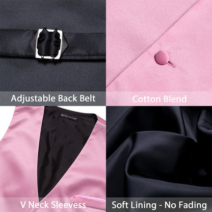 Light Pink Solid Silk Men's Bowtie Vest Set vest set    - Sophisticated Gentlemen