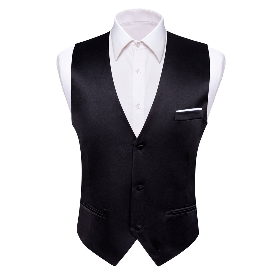 Dark Black Solid Silk Men's Bowtie Vest Set vest set    - Sophisticated Gentlemen