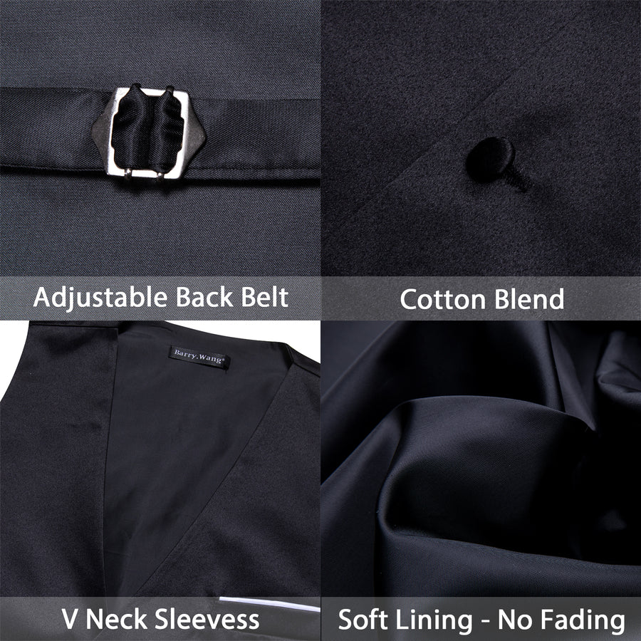 Dark Black Solid Silk Men's Bowtie Vest Set vest set    - Sophisticated Gentlemen