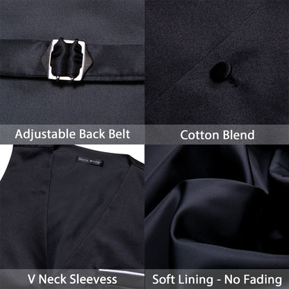 Dark Black Solid Silk Men's Bowtie Vest Set vest set    - Sophisticated Gentlemen