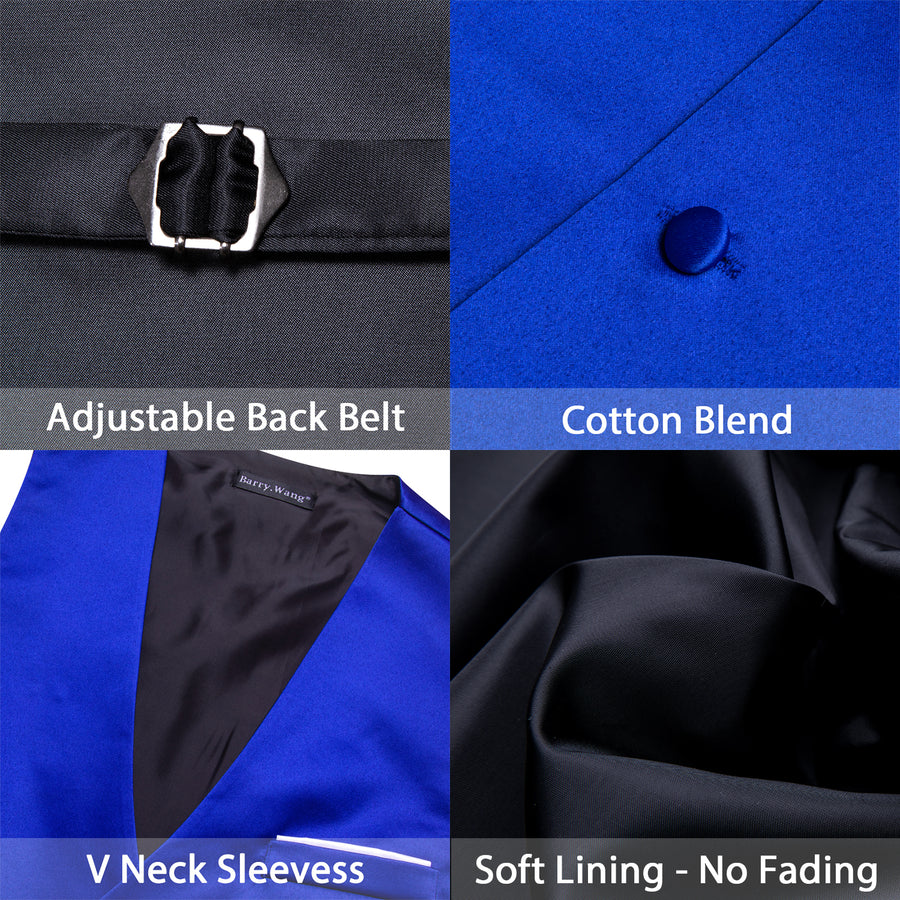 Medium Blue Solid Silk Men's Bowtie Vest Set vest set    - Sophisticated Gentlemen