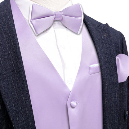Purple Solid Silk Bowtie Vest Set vest set S (Chest 40")   - Sophisticated Gentlemen