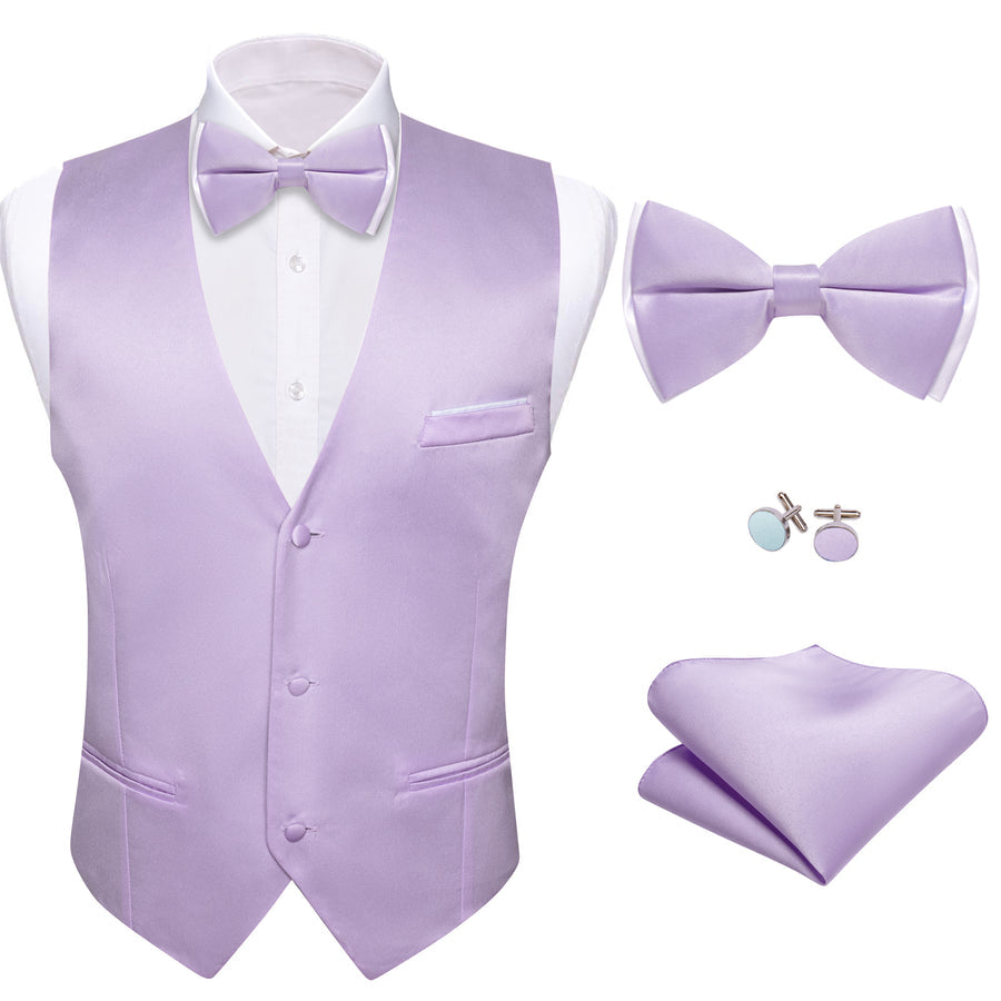 Purple Solid Silk Bowtie Vest Set vest set    - Sophisticated Gentlemen