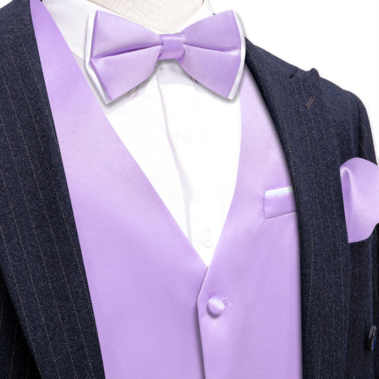 Purple Orchid Solid Silk Men's Bowtie Vest Set vest set S (Chest 40")   - Sophisticated Gentlemen