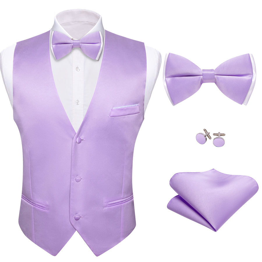 Purple Orchid Solid Silk Men's Bowtie Vest Set vest set    - Sophisticated Gentlemen