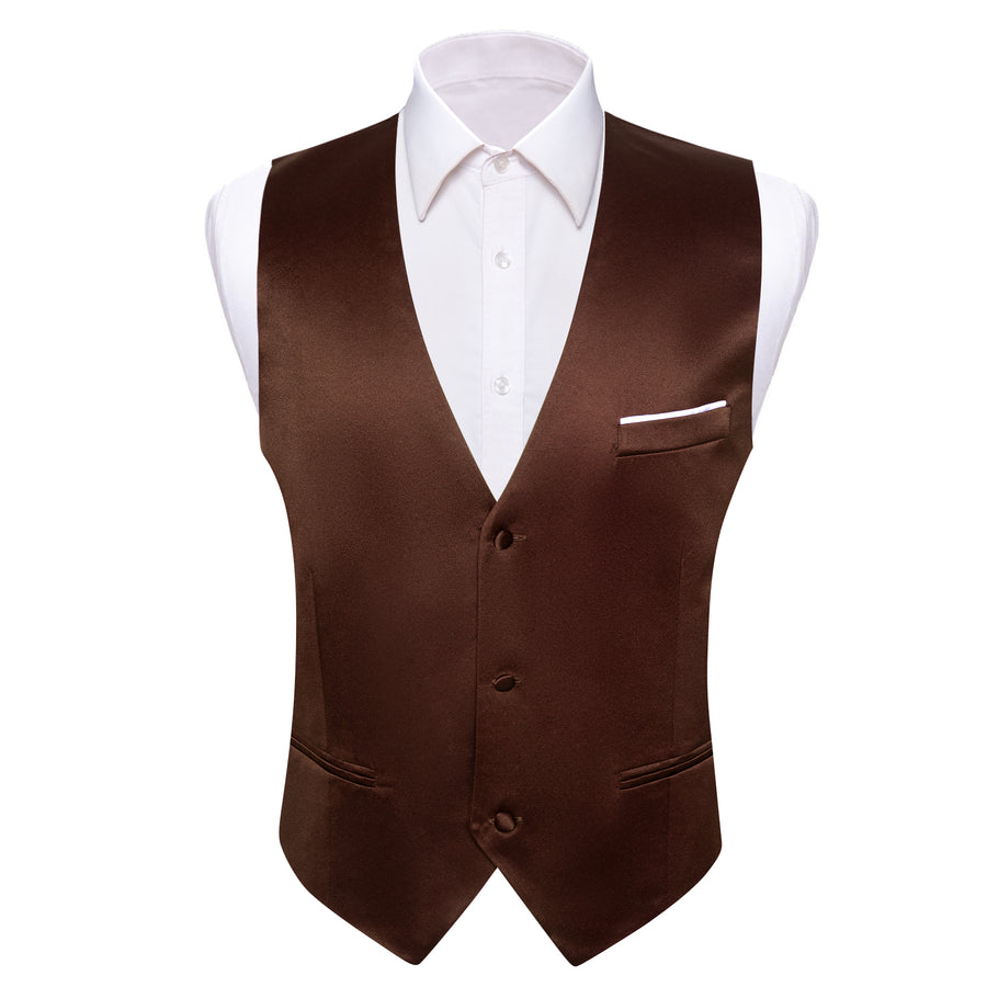 Pecan Brown Solid Silk Bowtie Vest Set vest set    - Sophisticated Gentlemen