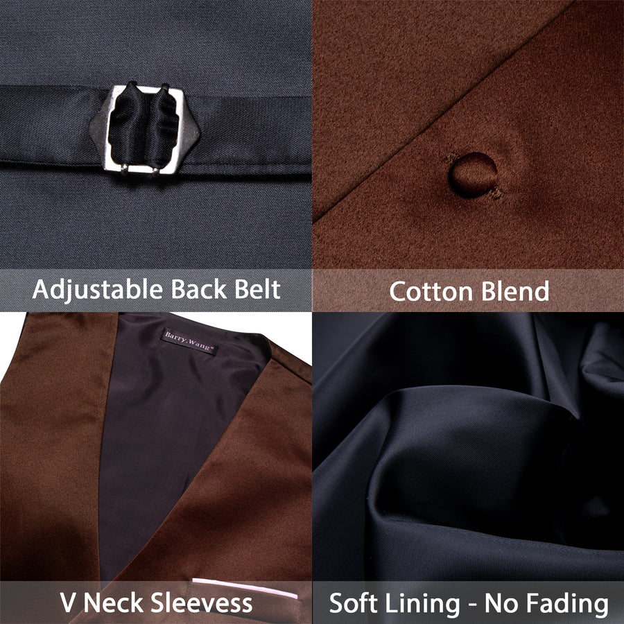 Pecan Brown Solid Silk Bowtie Vest Set vest set    - Sophisticated Gentlemen