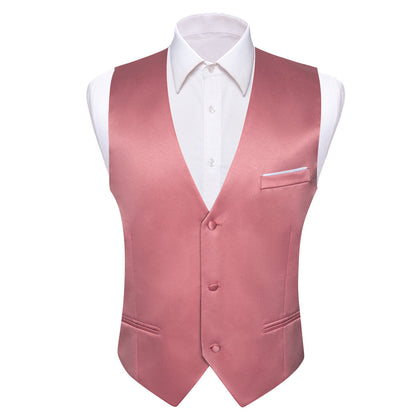 Light Coral Solid Silk Men's Bowtie Vest Set vest set    - Sophisticated Gentlemen