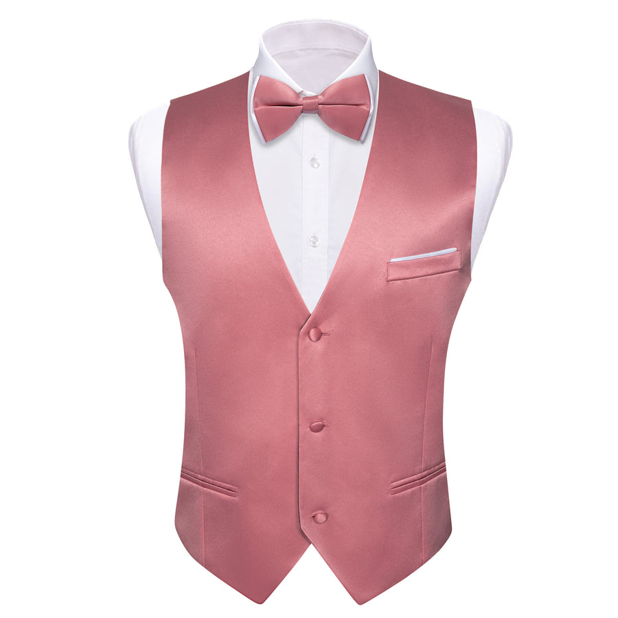 Light Coral Solid Silk Men's Bowtie Vest Set vest set    - Sophisticated Gentlemen