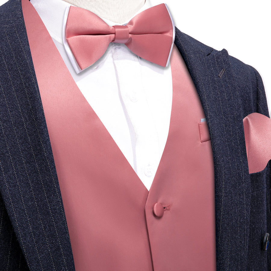 Light Coral Solid Silk Men's Bowtie Vest Set vest set S (Chest 40")   - Sophisticated Gentlemen