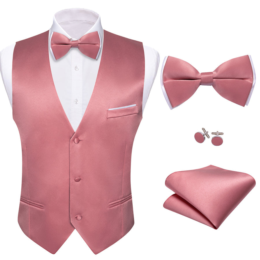 Light Coral Solid Silk Men's Bowtie Vest Set vest set    - Sophisticated Gentlemen