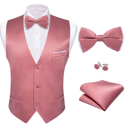 Light Coral Solid Silk Men's Bowtie Vest Set vest set    - Sophisticated Gentlemen