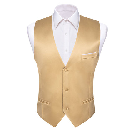 Tan Solid Silk Men's Bowtie Vest Set vest set    - Sophisticated Gentlemen