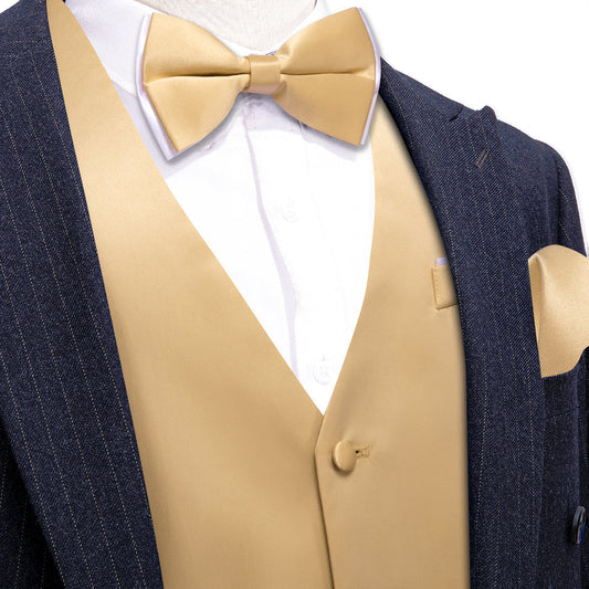 Tan Solid Silk Men's Bowtie Vest Set vest set S (Chest 40")   - Sophisticated Gentlemen