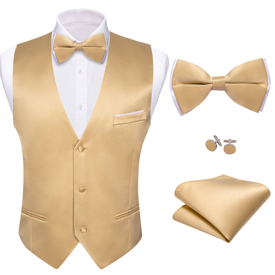 Tan Solid Silk Men's Bowtie Vest Set vest set    - Sophisticated Gentlemen