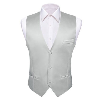 Cloud Gray Solid Silk Men's Bowtie Vest Set vest set    - Sophisticated Gentlemen