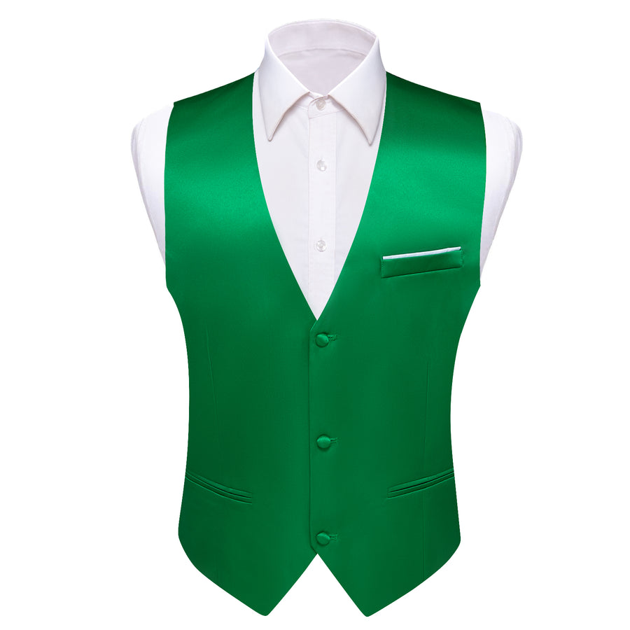 Emerald Green Solid Silk Waistcoat Vest Set vest set    - Sophisticated Gentlemen