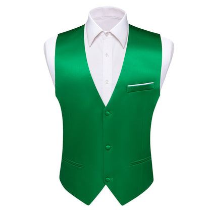 Emerald Green Solid Silk Waistcoat Vest Set vest set    - Sophisticated Gentlemen