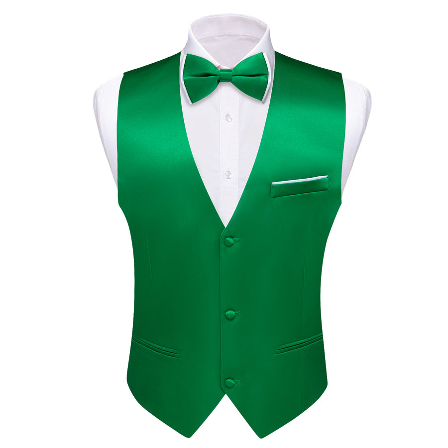 Emerald Green Solid Silk Waistcoat Vest Set vest set    - Sophisticated Gentlemen