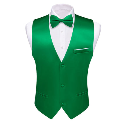 Emerald Green Solid Silk Waistcoat Vest Set vest set    - Sophisticated Gentlemen