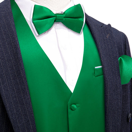 Emerald Green Solid Silk Waistcoat Vest Set vest set S (Chest 40")   - Sophisticated Gentlemen