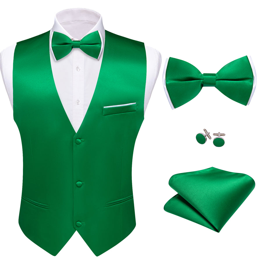 Emerald Green Solid Silk Waistcoat Vest Set vest set    - Sophisticated Gentlemen