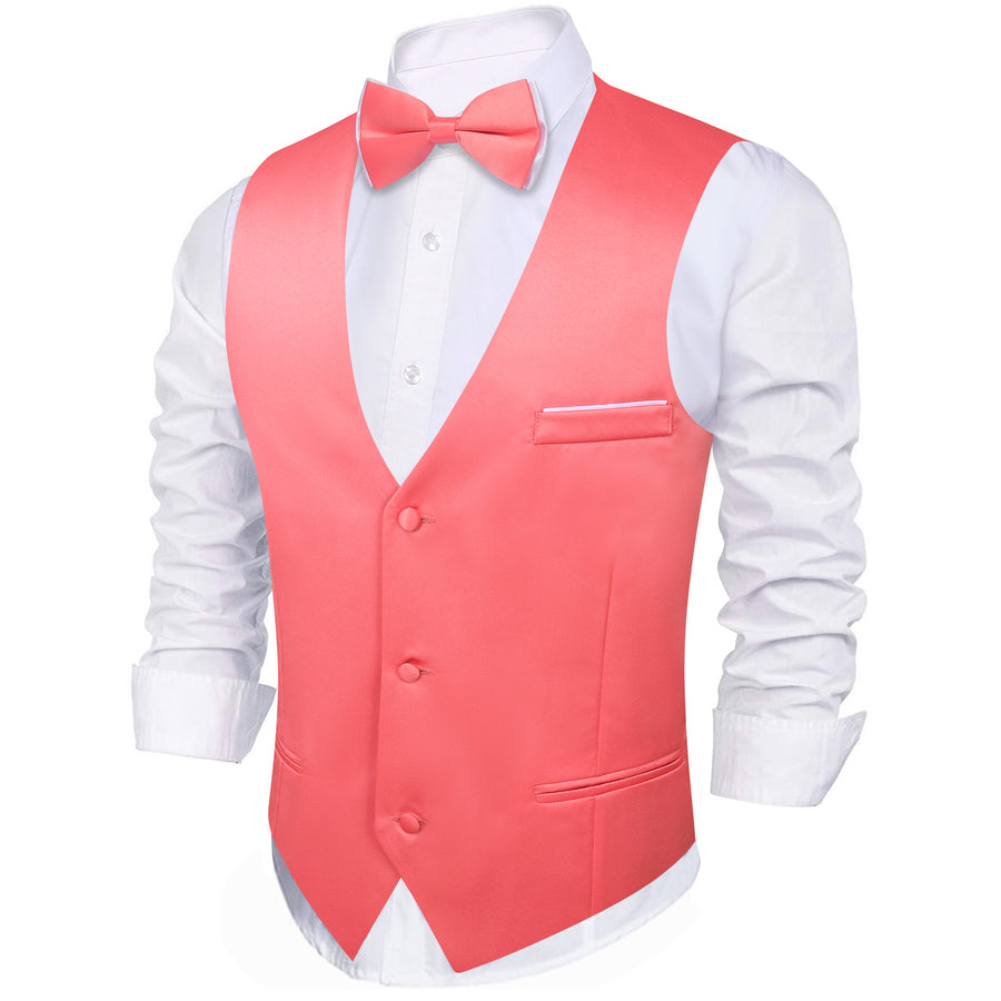 Pale Red Solid Silk Men's Bowtie Vest Set vest set    - Sophisticated Gentlemen