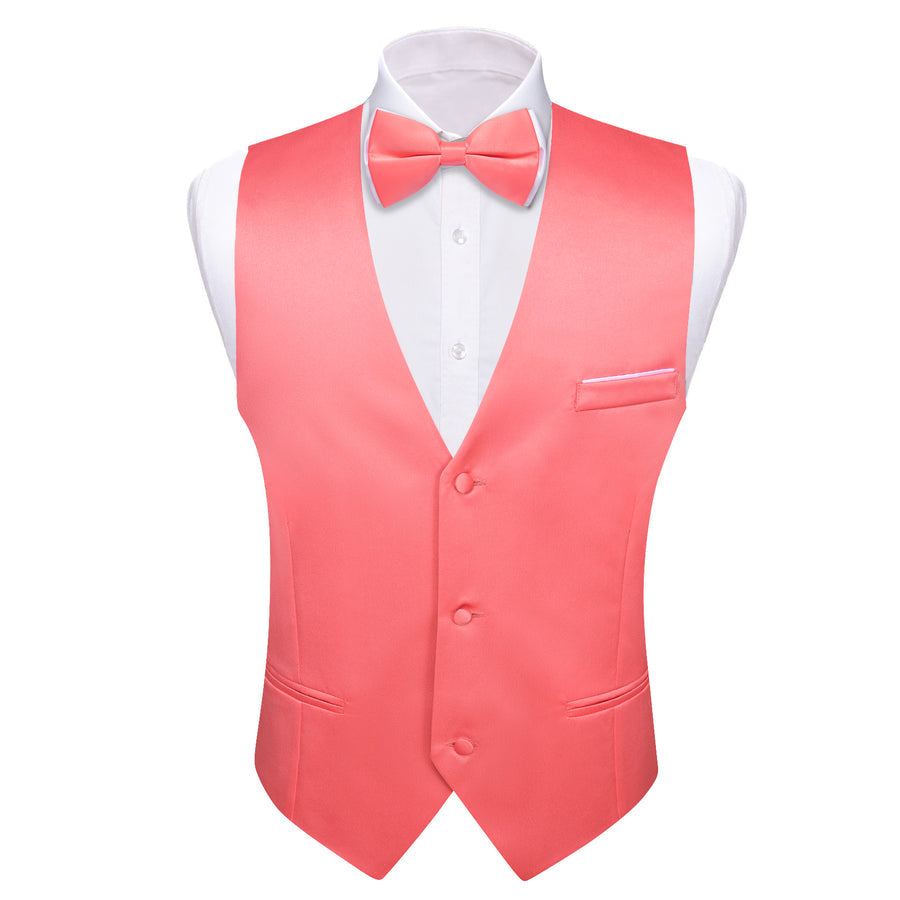 Pale Red Solid Silk Men's Bowtie Vest Set vest set    - Sophisticated Gentlemen
