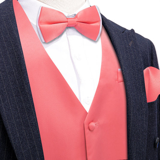 Pale Red Solid Silk Men's Bowtie Vest Set vest set S (Chest 40")   - Sophisticated Gentlemen