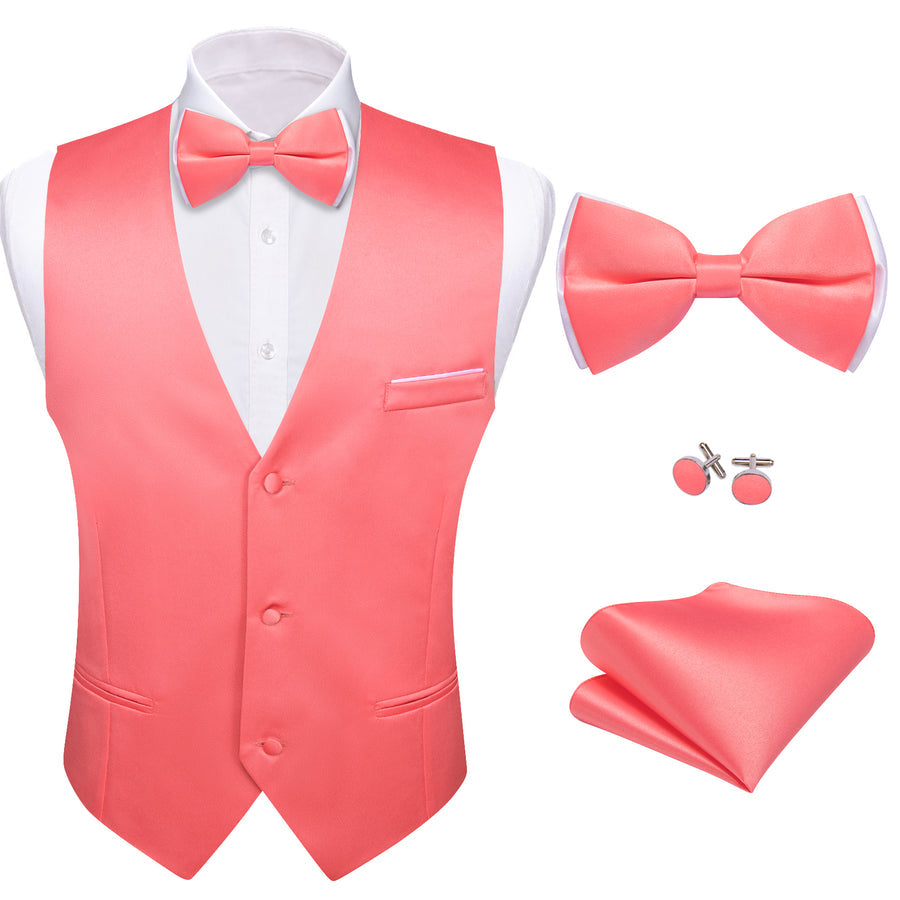 Pale Red Solid Silk Men's Bowtie Vest Set vest set    - Sophisticated Gentlemen