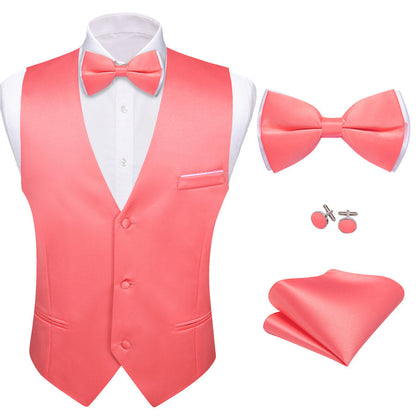 Pale Red Solid Silk Men's Bowtie Vest Set vest set    - Sophisticated Gentlemen