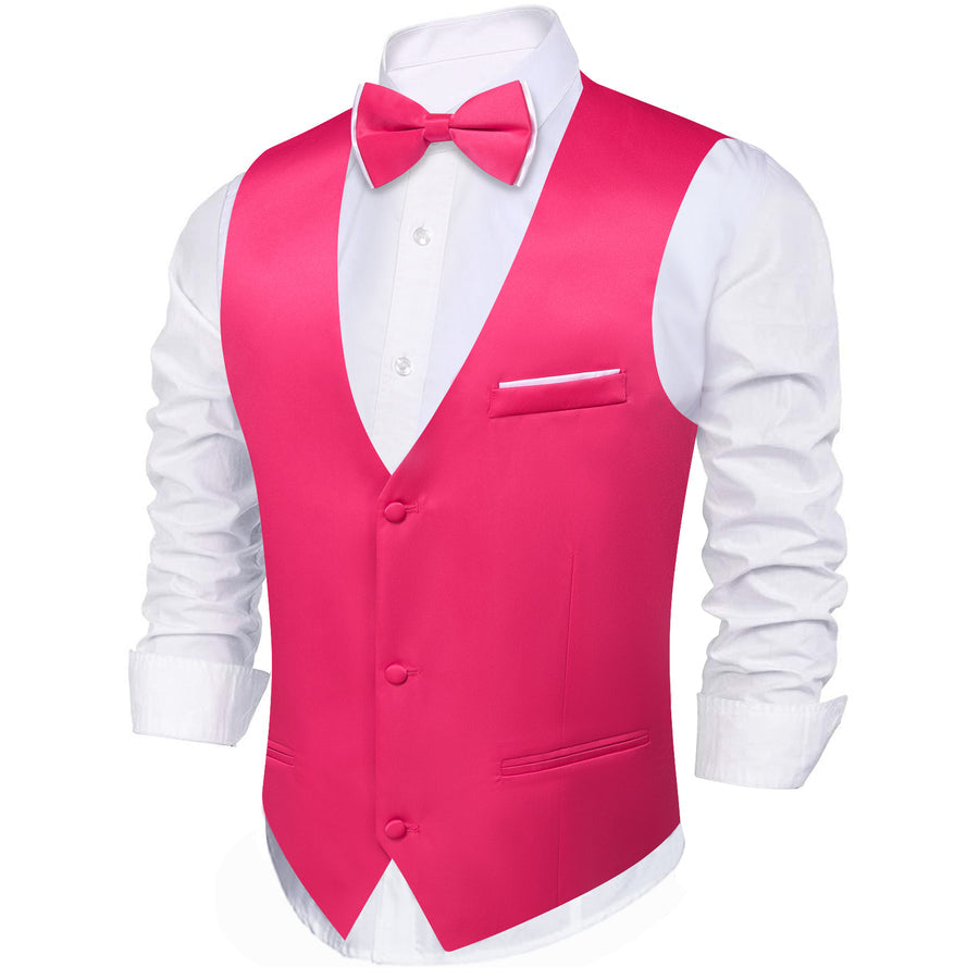Deep Pink Solid Silk Men's Bowtie Vest Set vest set    - Sophisticated Gentlemen