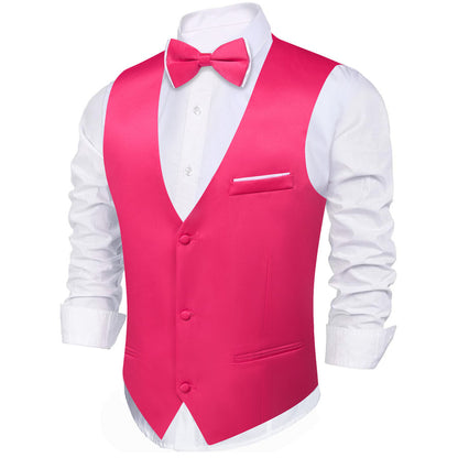 Deep Pink Solid Silk Men's Bowtie Vest Set vest set    - Sophisticated Gentlemen