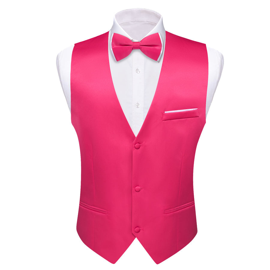 Deep Pink Solid Silk Men's Bowtie Vest Set vest set    - Sophisticated Gentlemen
