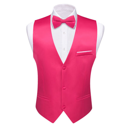 Deep Pink Solid Silk Men's Bowtie Vest Set vest set    - Sophisticated Gentlemen