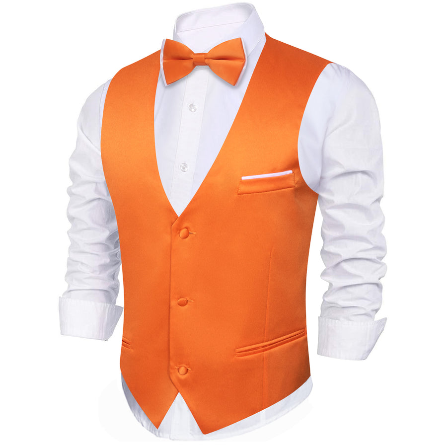 Orange Solid Silk Bowtie Vest Set vest set    - Sophisticated Gentlemen