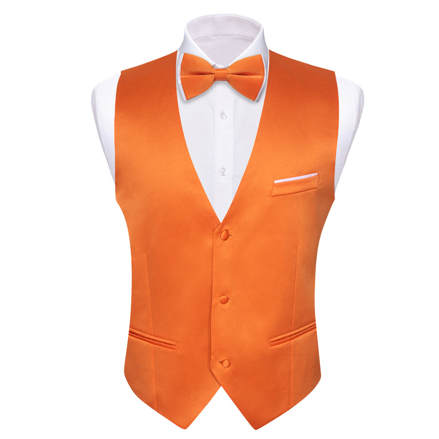 Orange Solid Silk Bowtie Vest Set vest set    - Sophisticated Gentlemen