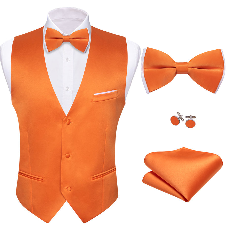 Orange Solid Silk Bowtie Vest Set vest set    - Sophisticated Gentlemen