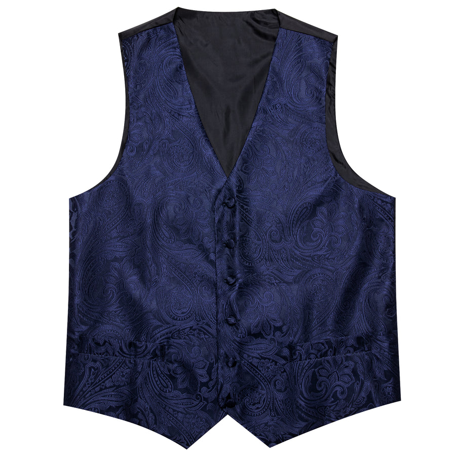 Deep Blue Formal Floral Jacquard Men's Vest Set vest set    - Sophisticated Gentlemen