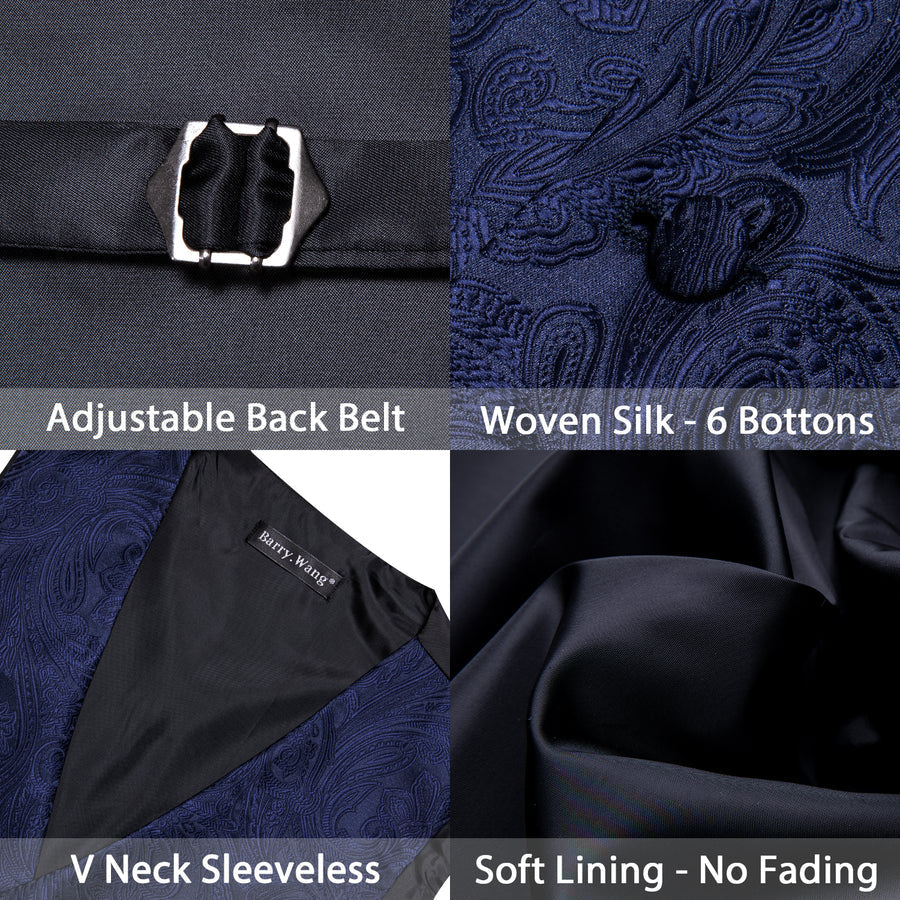 Deep Blue Formal Floral Jacquard Men's Vest Set vest set    - Sophisticated Gentlemen
