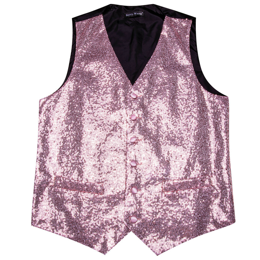 Sequins Pink Solid Silk Men's Bowtie Vest Set vest set    - Sophisticated Gentlemen