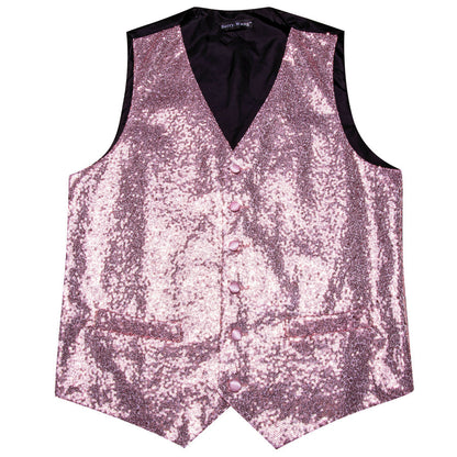 Sequins Pink Solid Silk Men's Bowtie Vest Set vest set    - Sophisticated Gentlemen