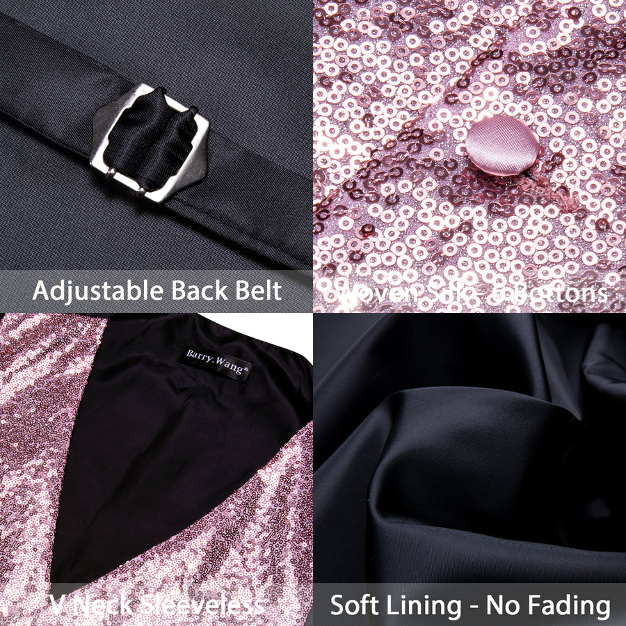 Sequins Pink Solid Silk Men's Bowtie Vest Set vest set    - Sophisticated Gentlemen