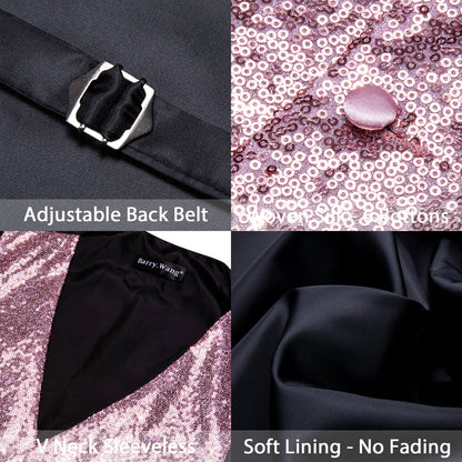 Sequins Pink Solid Silk Men's Bowtie Vest Set vest set    - Sophisticated Gentlemen