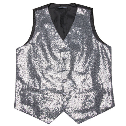 Sequins Silver Gray Solid Silk Men's Bowtie Vest Set vest set    - Sophisticated Gentlemen