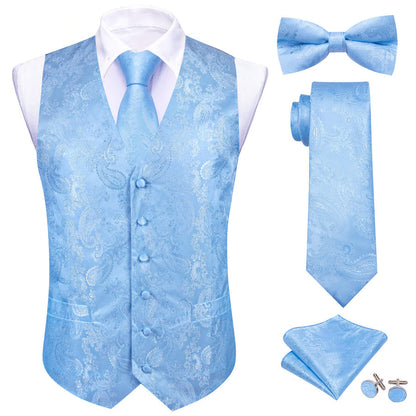 New Arctic Blue Paisley Bowtie Vest Set vest set S (Chest 40")   - Sophisticated Gentlemen