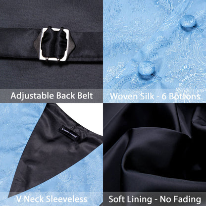 New Arctic Blue Paisley Bowtie Vest Set vest set    - Sophisticated Gentlemen