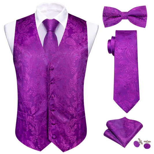 Purple Paisley Silk Bowtie Vest Set vest set S (Chest 40")   - Sophisticated Gentlemen